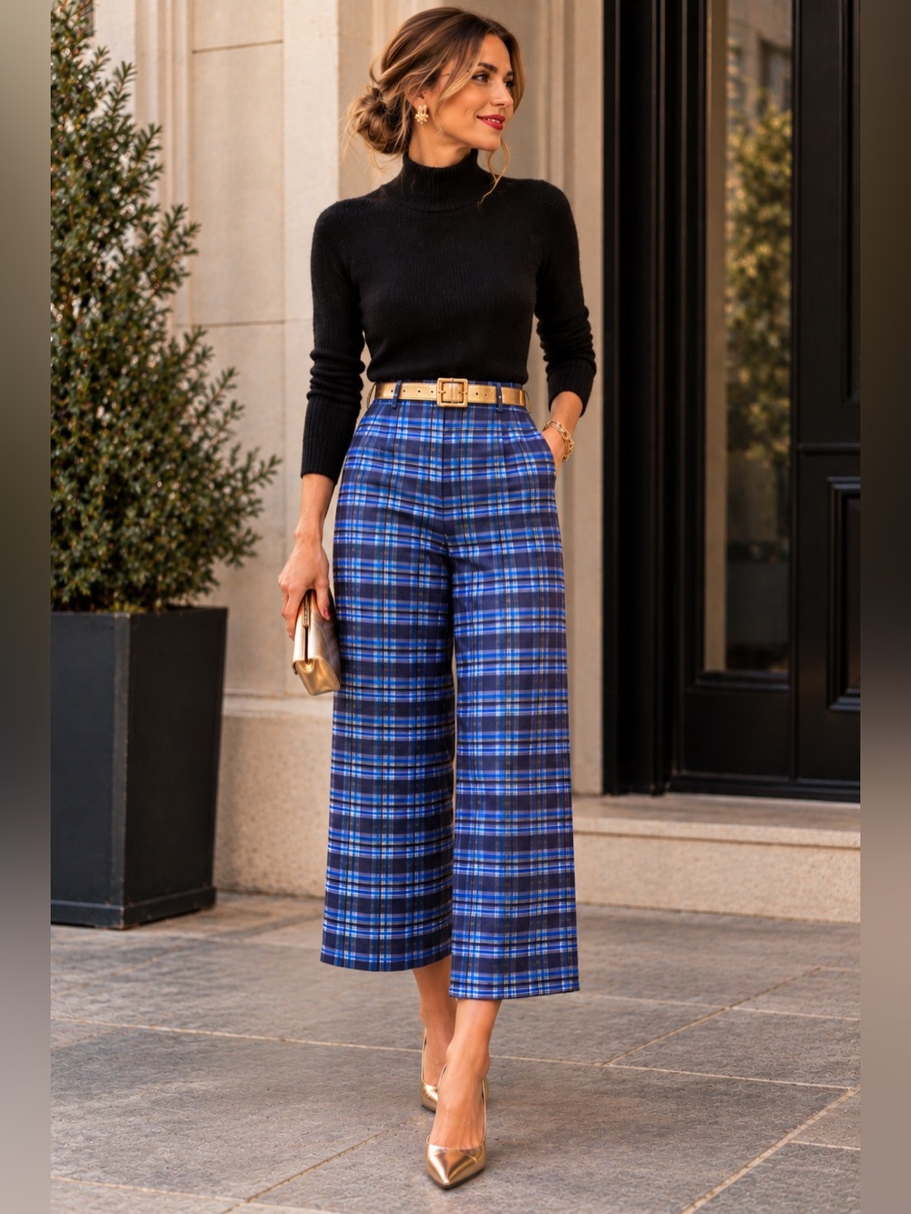 J.Crew 100% Silk Plaid Wide Leg Cropped Pants Size 8 NWT